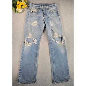 VTG Levis 501XX Button Fly Jeans Mens 30x31 Light Blue Wash Distressed Denim Y2K